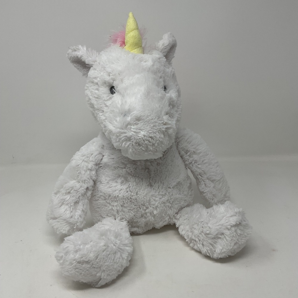 Cloud Island White Plush Unicorn Pink Mane Yellow Horn Shaggy Stuffed Animal